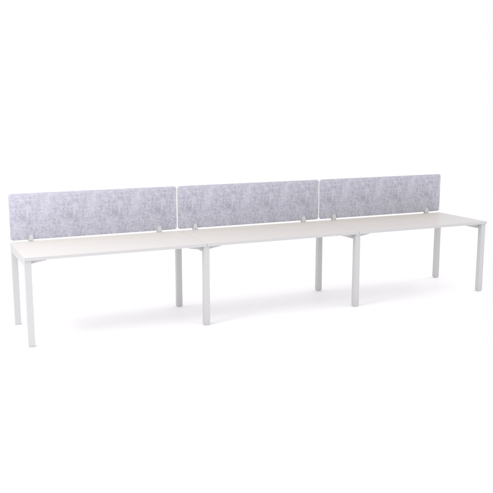 California Office Workstations (Straight Legs) 3-User Single-Sided Desk With AcoustiQ Screen (Marble Gray Screen)