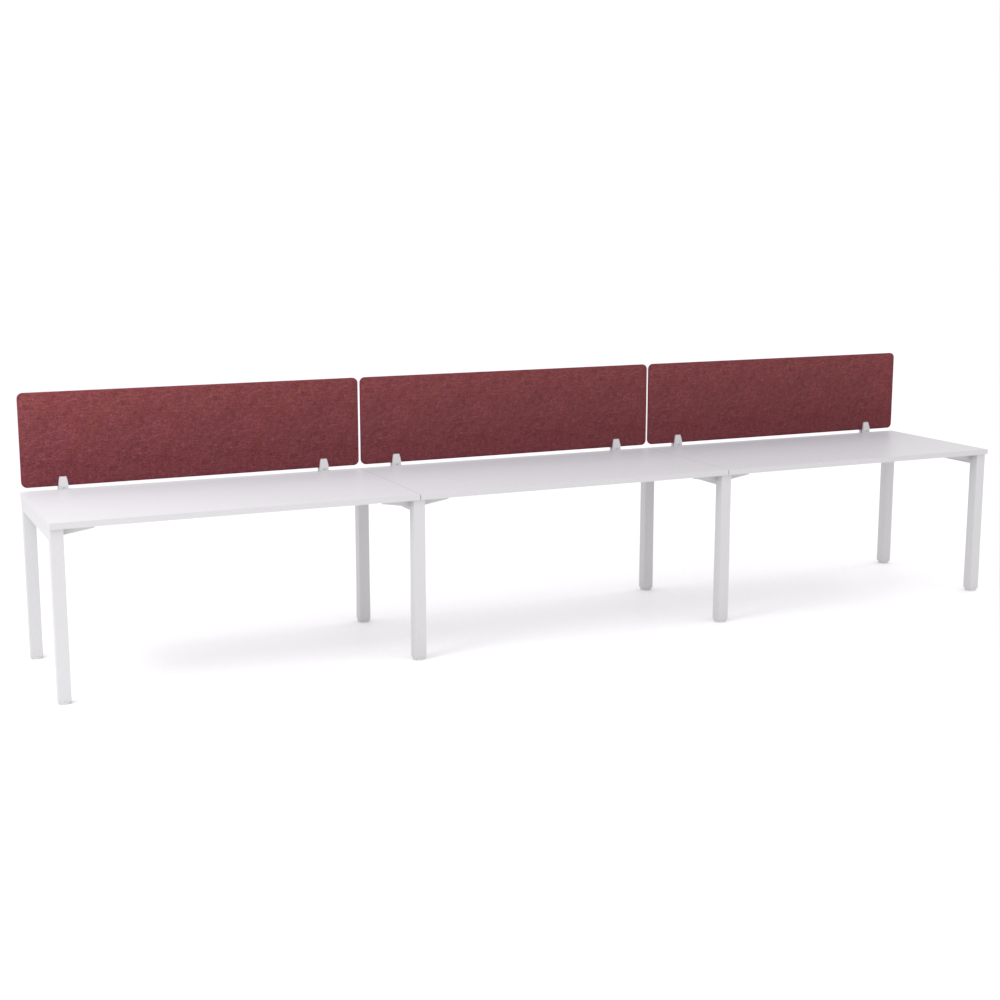 California Office Workstations (Straight Legs) 3-User Single-Sided Desk With AcoustiQ Screen (Maroon Screen)