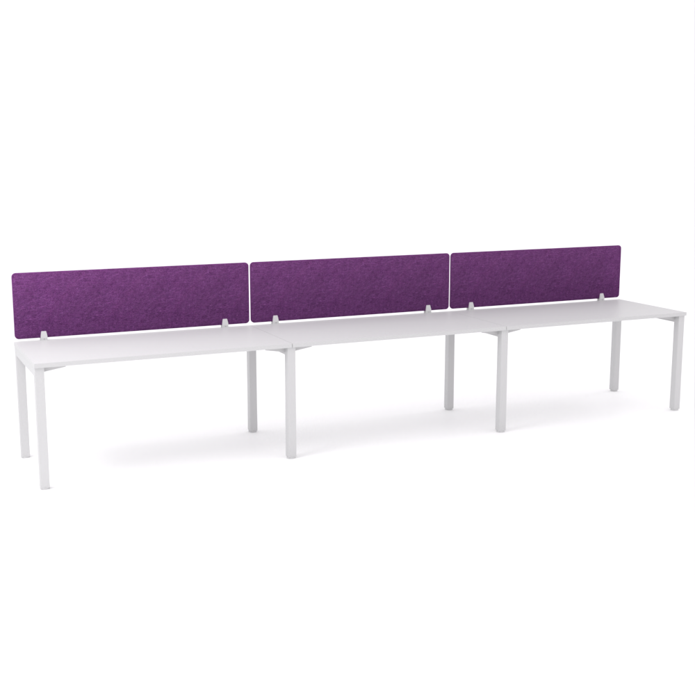 California Office Workstations (Straight Legs) 3-User Single-Sided Desk With AcoustiQ Screen (Purple Screen)