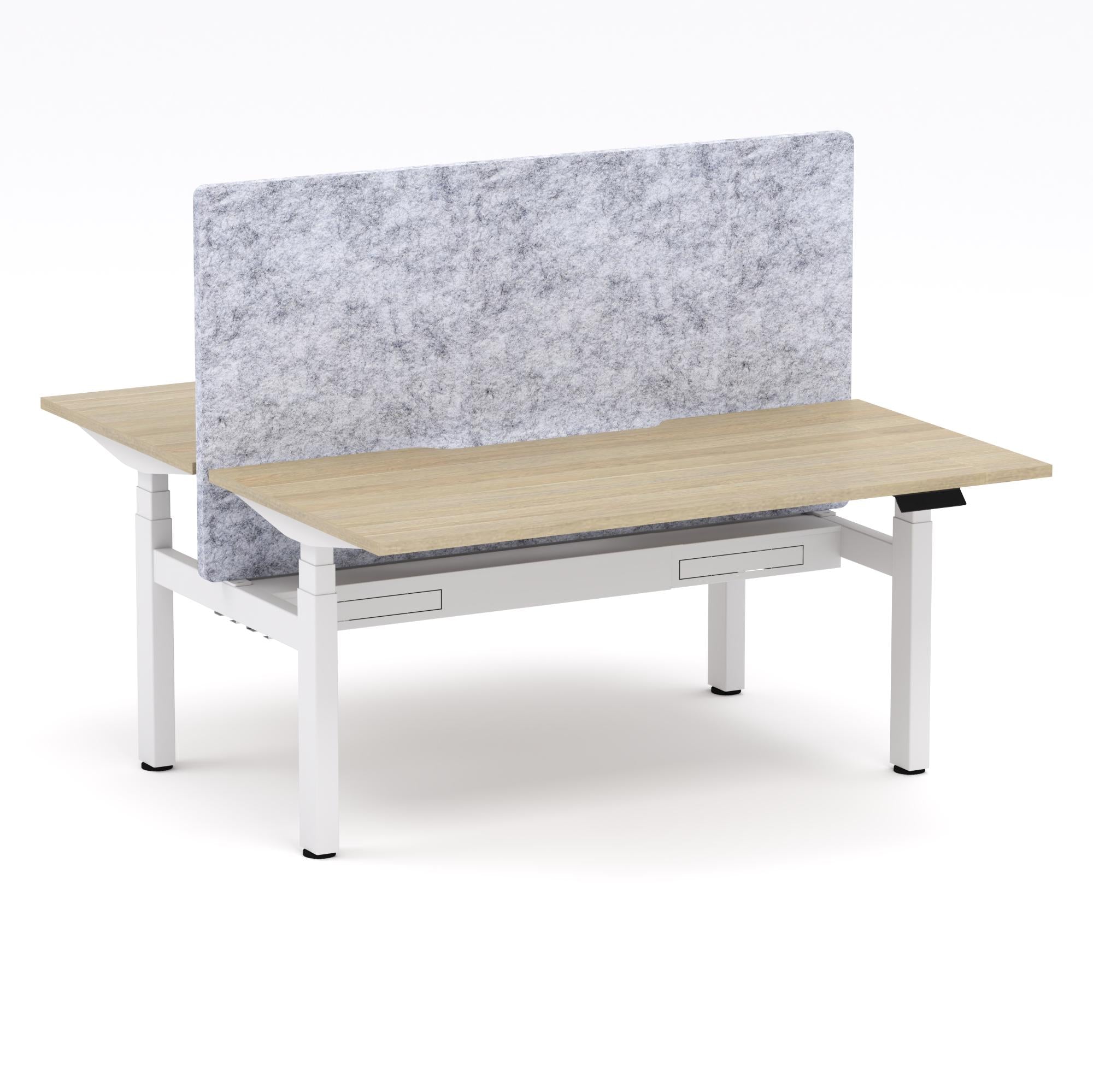 Montana Electric Standing 2-Person Double-sided Desk Workstation - With Marble Grey AcoustiQ Screen (3 Stages)
