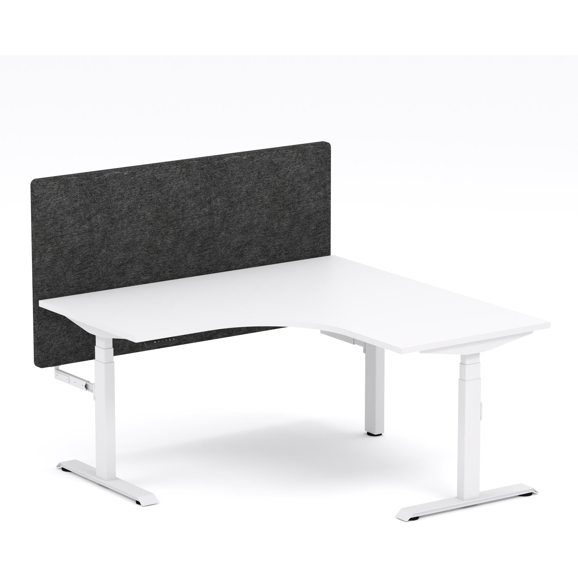 Montana Electric Standing 90Deg Corner Workstation - With Charcoal Grey AcoustiQ Screen (3 Stages)