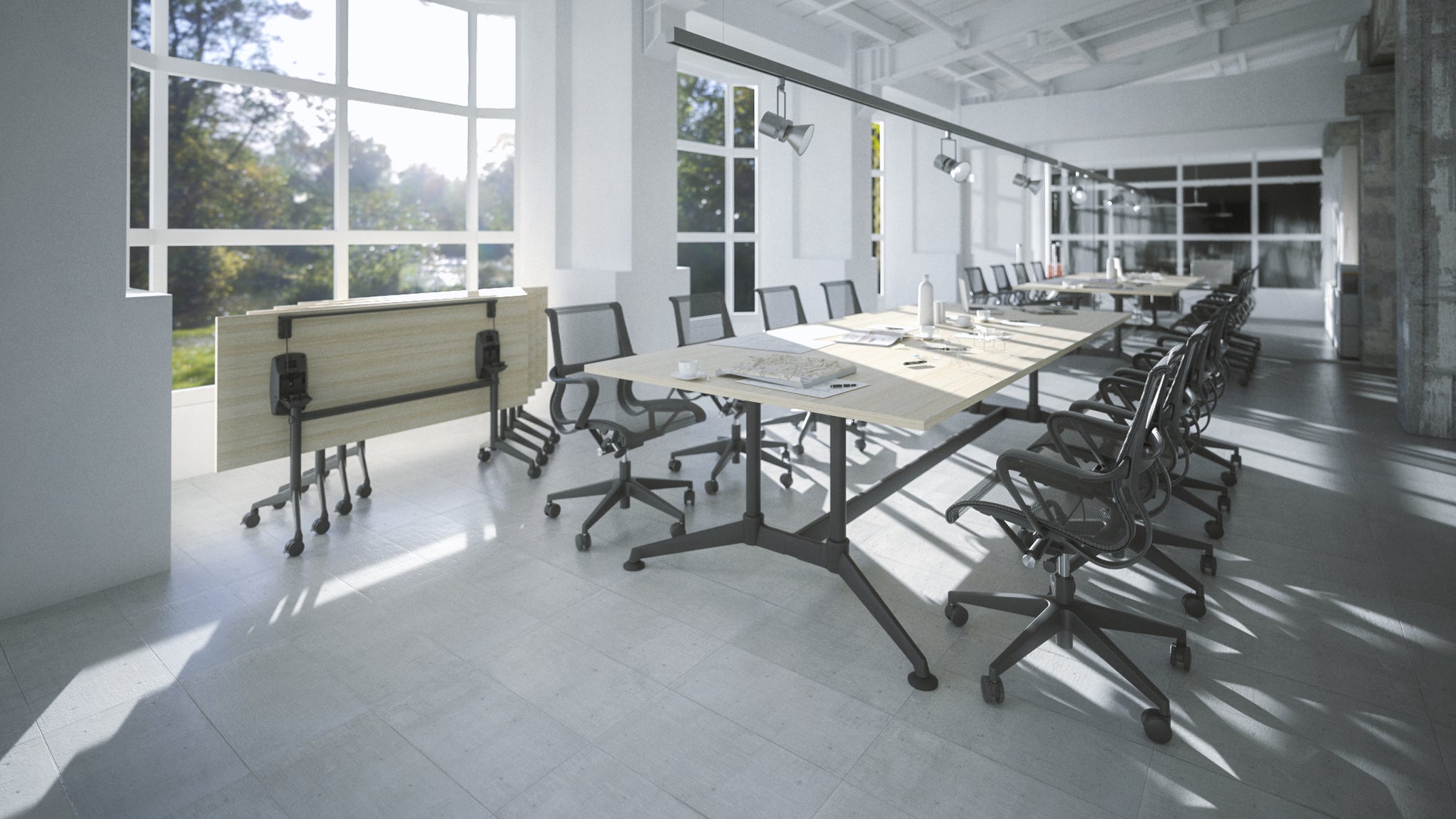 Modulus All Black Twin Post Collar leg Meeting Table