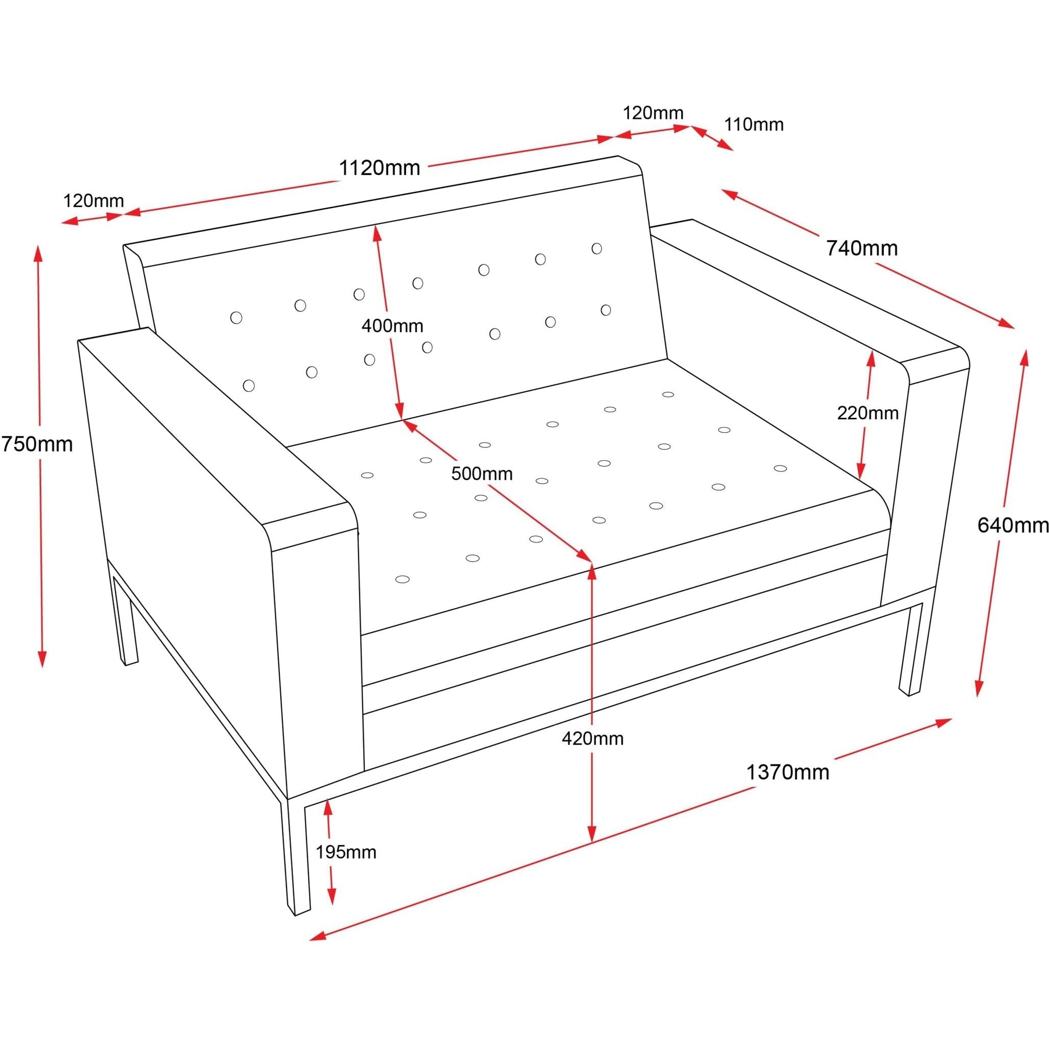 Venus Double Sofa 2 Seater Office Lounge