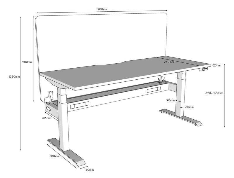 BOOST Plus + Electric Height Adjustable Single Sided Workstation with 900mm height Eco Screens