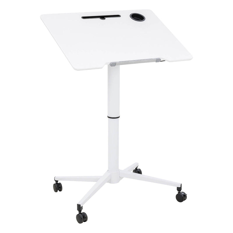 Sprint Flip Table Podium with Gas Height Adjustment: L800mm x D600mm x H695-1055mm - White *Top with Pen and Cup Holder*