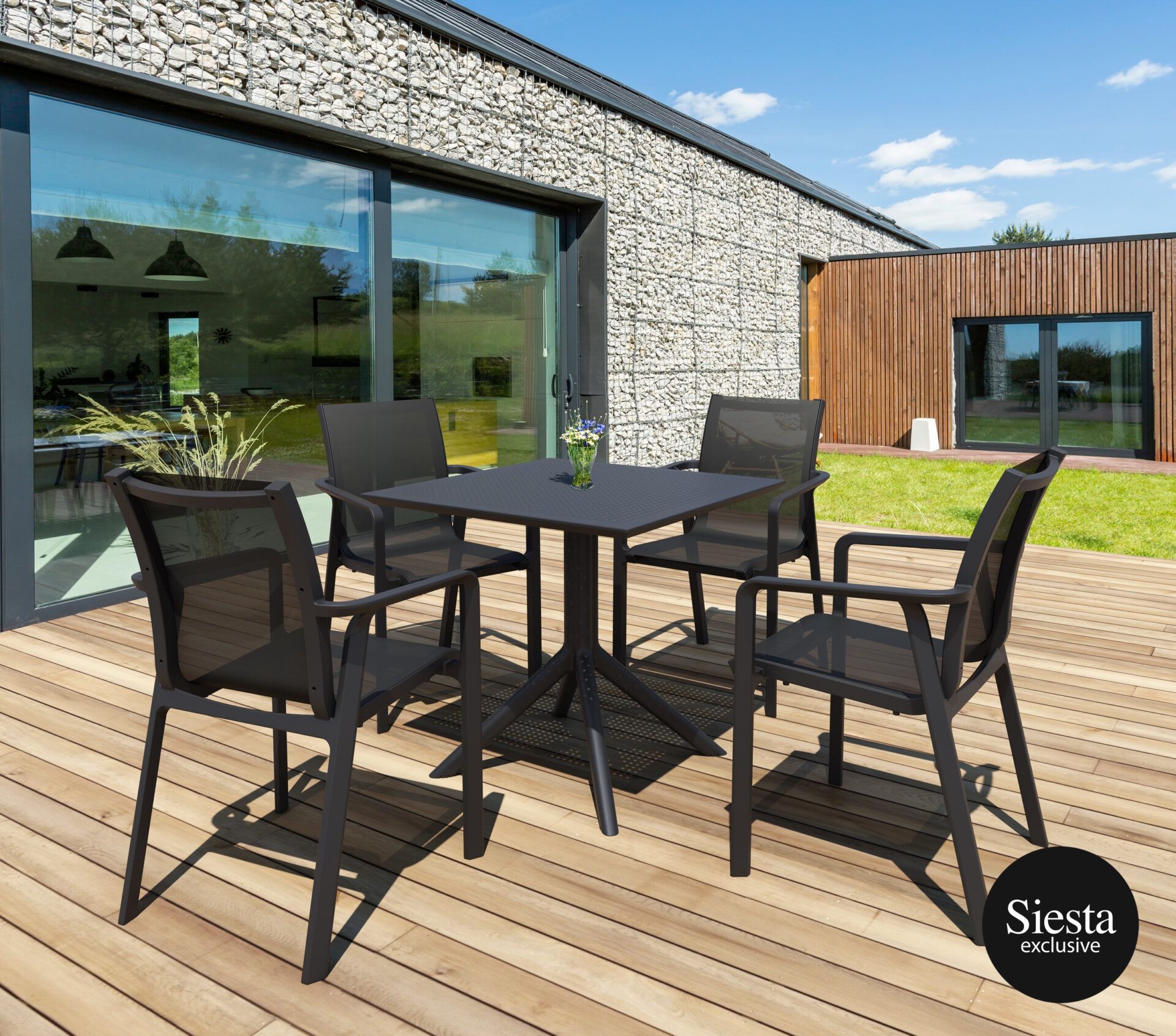 Sky 5 Piece Outdoor Table Setting with Pacific Arm Chairs