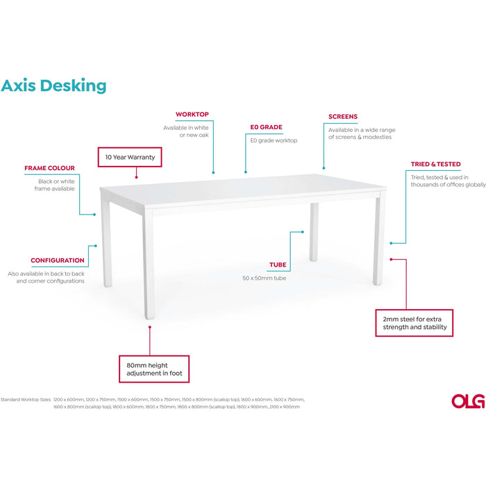Axis Desk with Return - New Oak Worktop