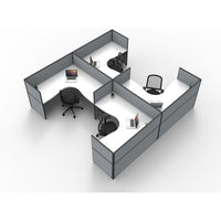 SHUSH30 Corner Workstations - 4 Person 'H' Configuration - Screen Hung Tops - White