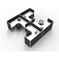 SHUSH30 Corner Workstations - 4 Person 'H' Configuration - Screen Hung Tops - White