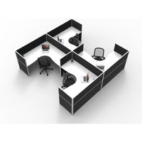 SHUSH30 Corner Workstations - 4 Person 'H' Configuration - Screen Hung Tops - White