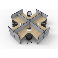 SHUSH30 Corner Workstations - 4 Person 'X' Configuration - Screen Hung Tops - Oak