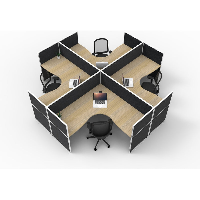 SHUSH30 Corner Workstations - 4 Person 'X' Configuration - Screen Hung Tops - Oak