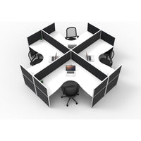 SHUSH30 Corner Workstations - 4 Person 'X' Configuration - Screen Hung Tops - White