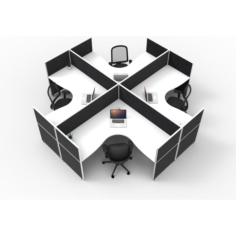 SHUSH30 Corner Workstations - 4 Person 'X' Configuration - Screen Hung Tops - White
