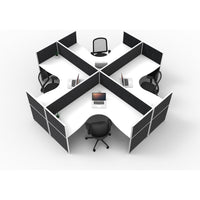 SHUSH30 Corner Workstations - 4 Person 'X' Configuration - Screen Hung Tops - White
