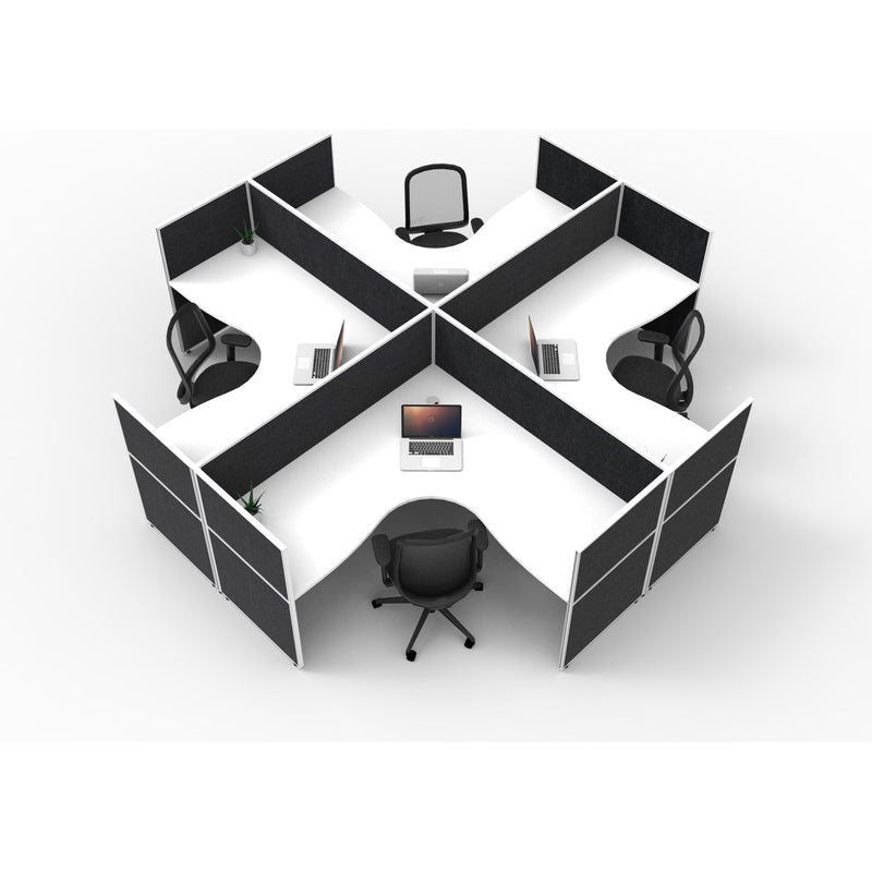 SHUSH30 Corner Workstations - 4 Person 'X' Configuration - Screen Hung Tops - White