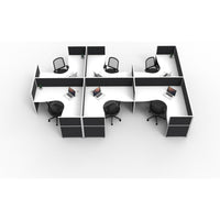SHUSH30 Corner Workstations - 6 Person 'F' Configuration - Screen Hung Tops - White