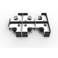 SHUSH30 Corner Workstations - 6 Person 'F' Configuration - Screen Hung Tops - White