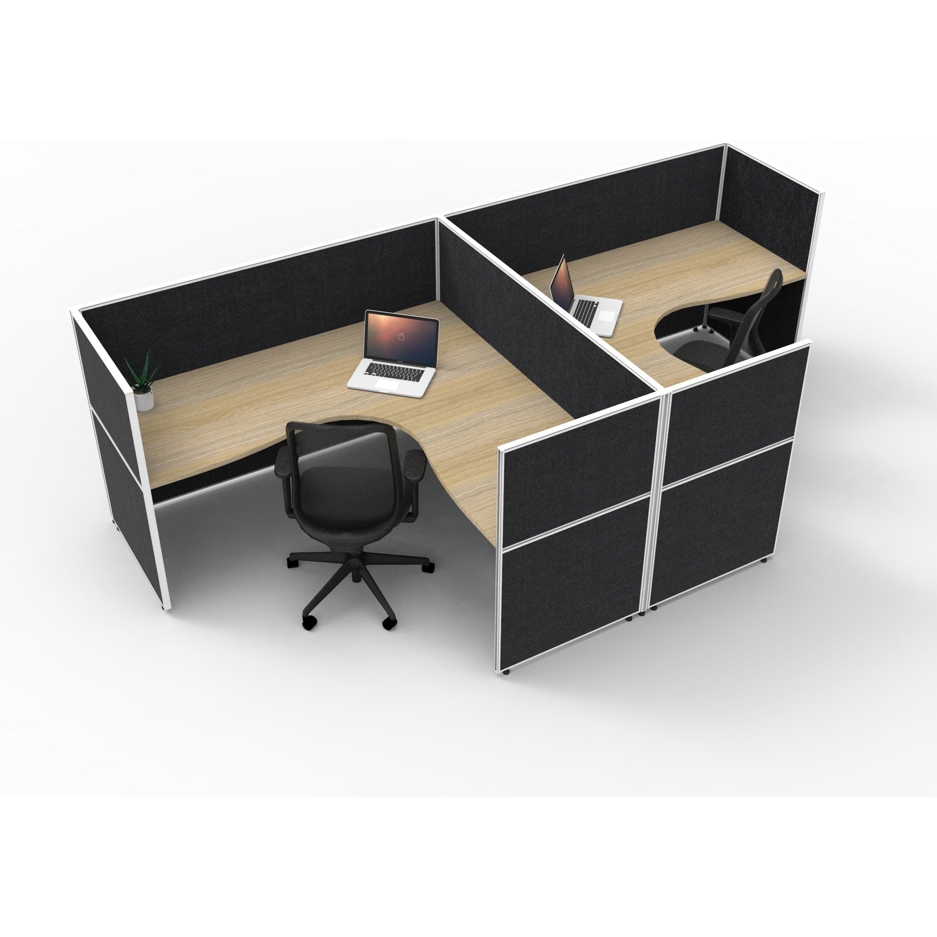 SHUSH30 Corner Workstations - 2 Person 'T' Configuration - Screen Hung Tops - Oak