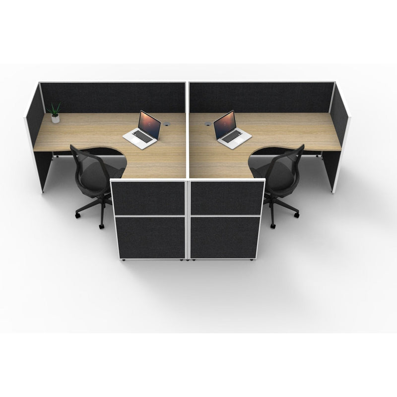 SHUSH30 Corner Workstations - 2 Person 'T' Configuration - Screen Hung Tops - Oak
