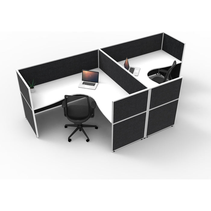 SHUSH30 Corner Workstations - 2 Person 'T' Configuration - Screen Hung Tops - White