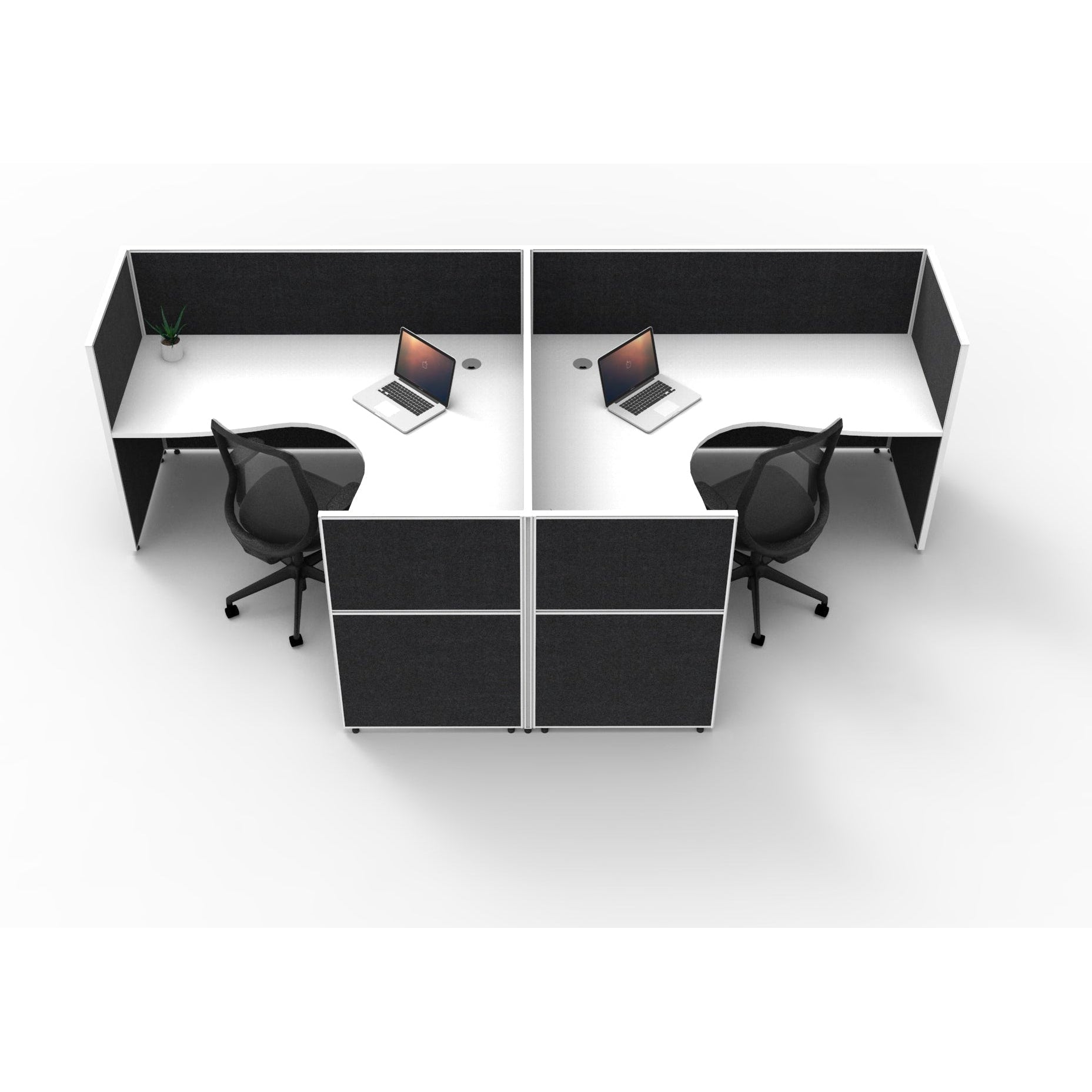SHUSH30 Corner Workstations - 2 Person 'T' Configuration - Screen Hung Tops - White