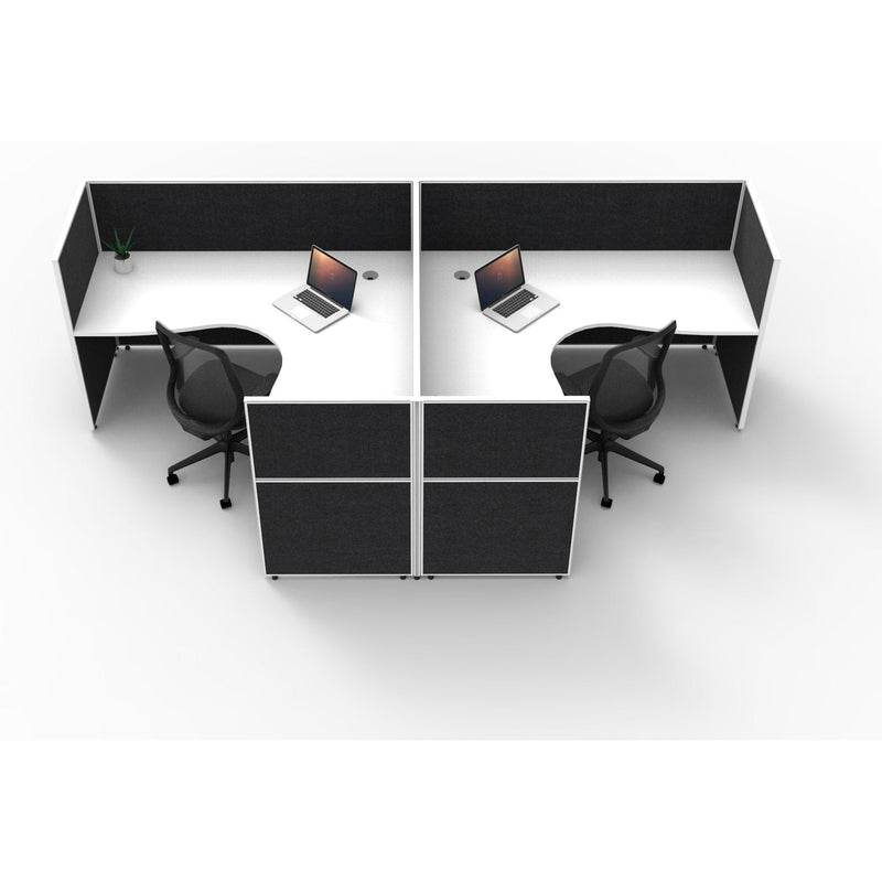 SHUSH30 Corner Workstations - 2 Person 'T' Configuration - Screen Hung Tops - White