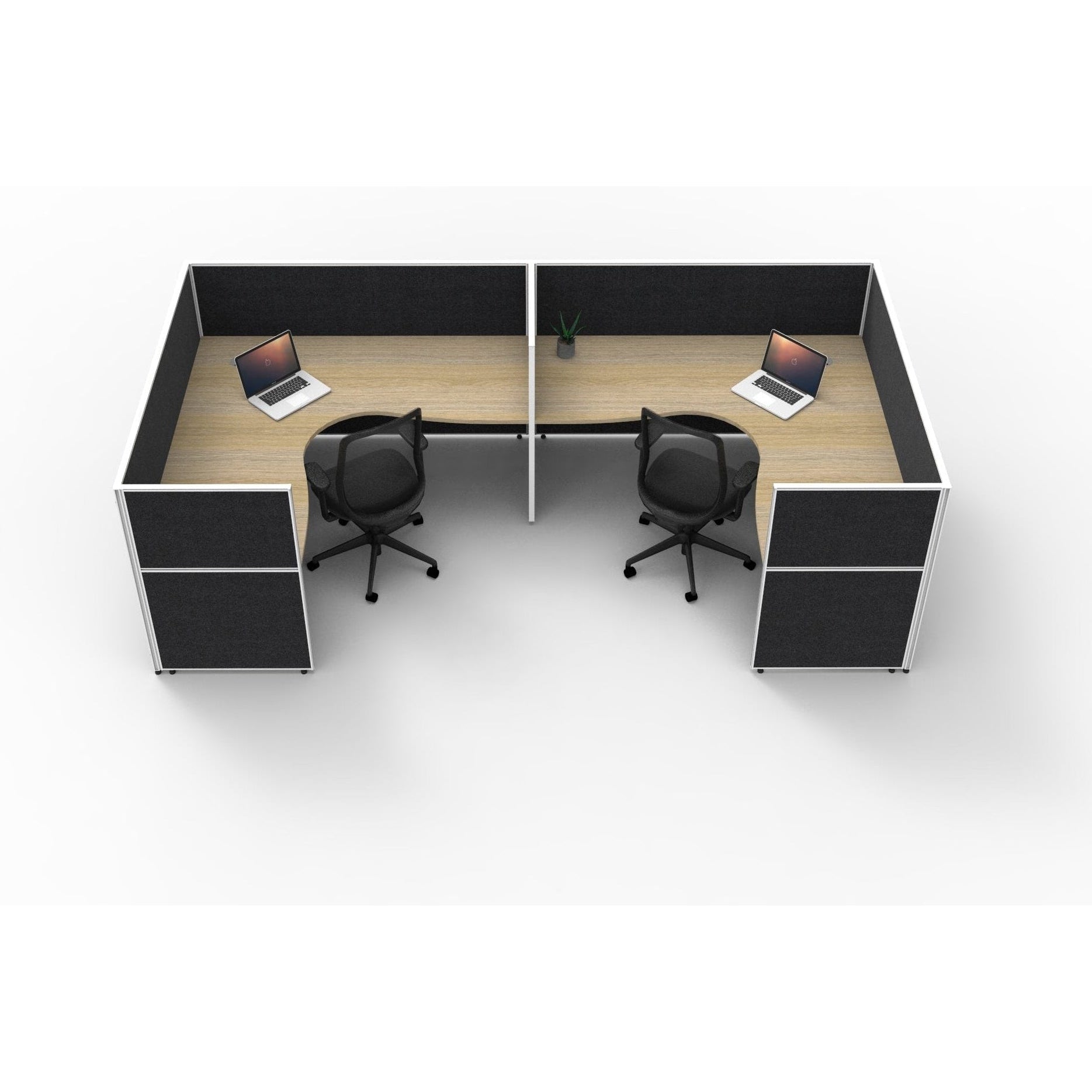 SHUSH30 Corner Workstations - 2 Person 'U' Configuration - Screen Hung Tops - Oak