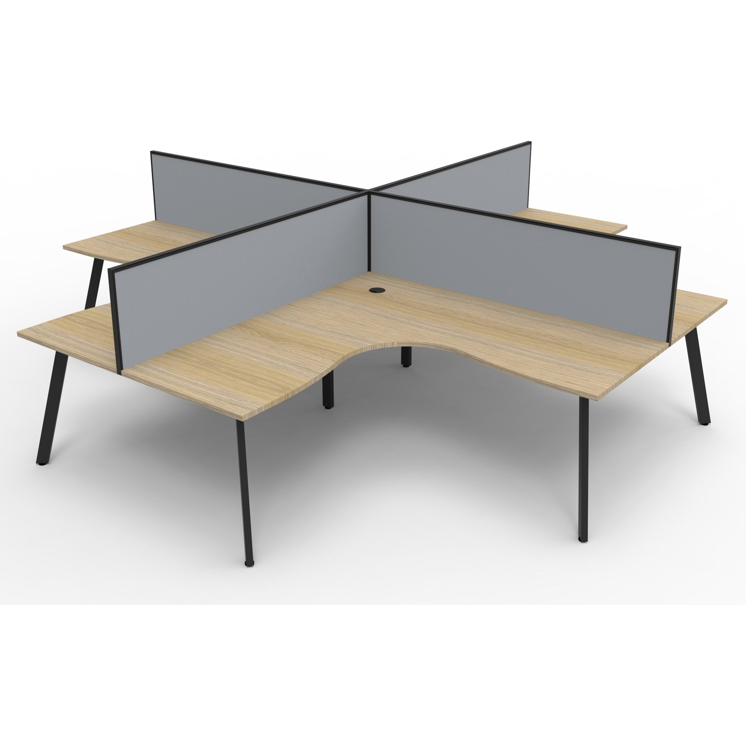 Eternity 4 Person Corner Workstation Pod with Screens - Oak