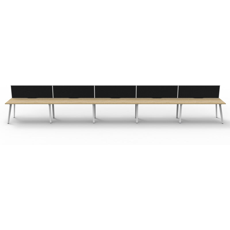 Eternity 5 Person Single Sided Workstation with SHUSH30 Aluminium Framed Screen - Oak