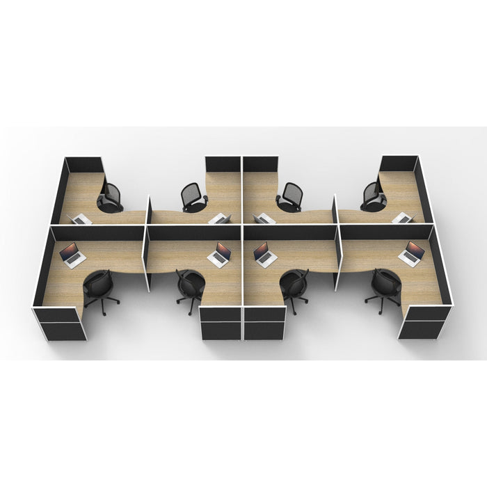 SHUSH30 Corner Workstations - 8 Person 1800mm x 1800mm x 750mm D / 1500mm / Black fabric with White frame