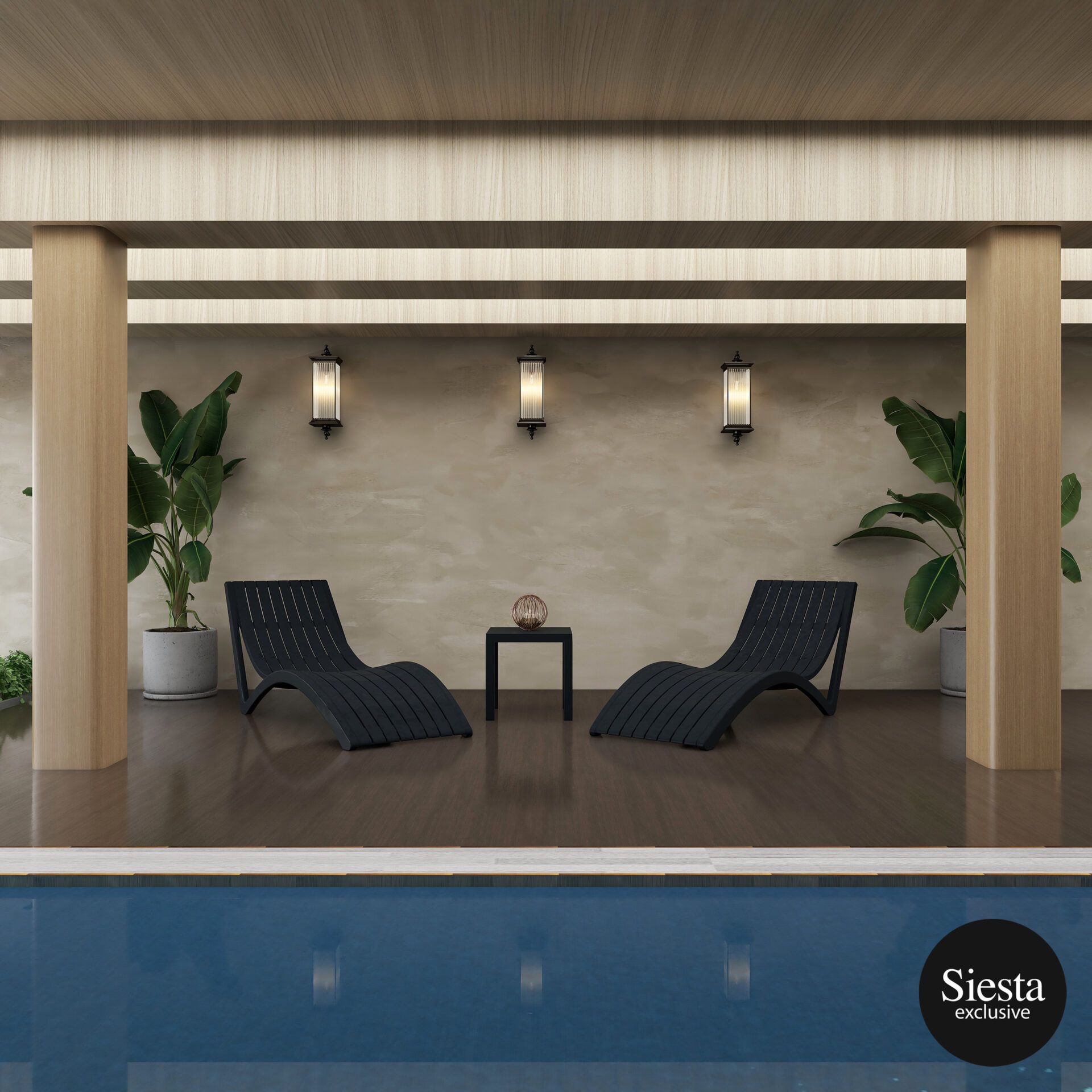 3 Piece Package Slim Sun Lounger and Ocean Side Table