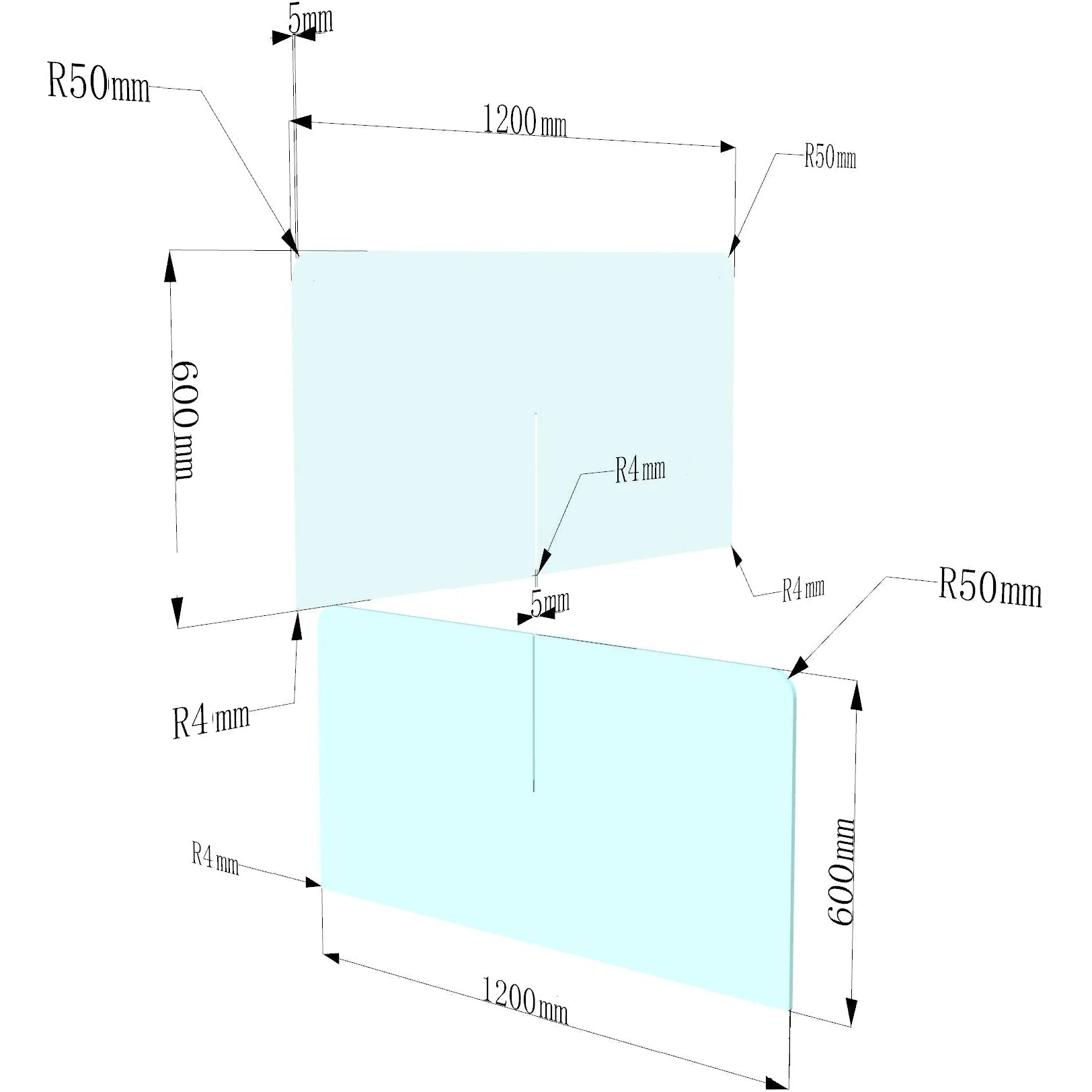 Interdesk Clear Acrylic Screens - 2 Piece Interconnecting Set