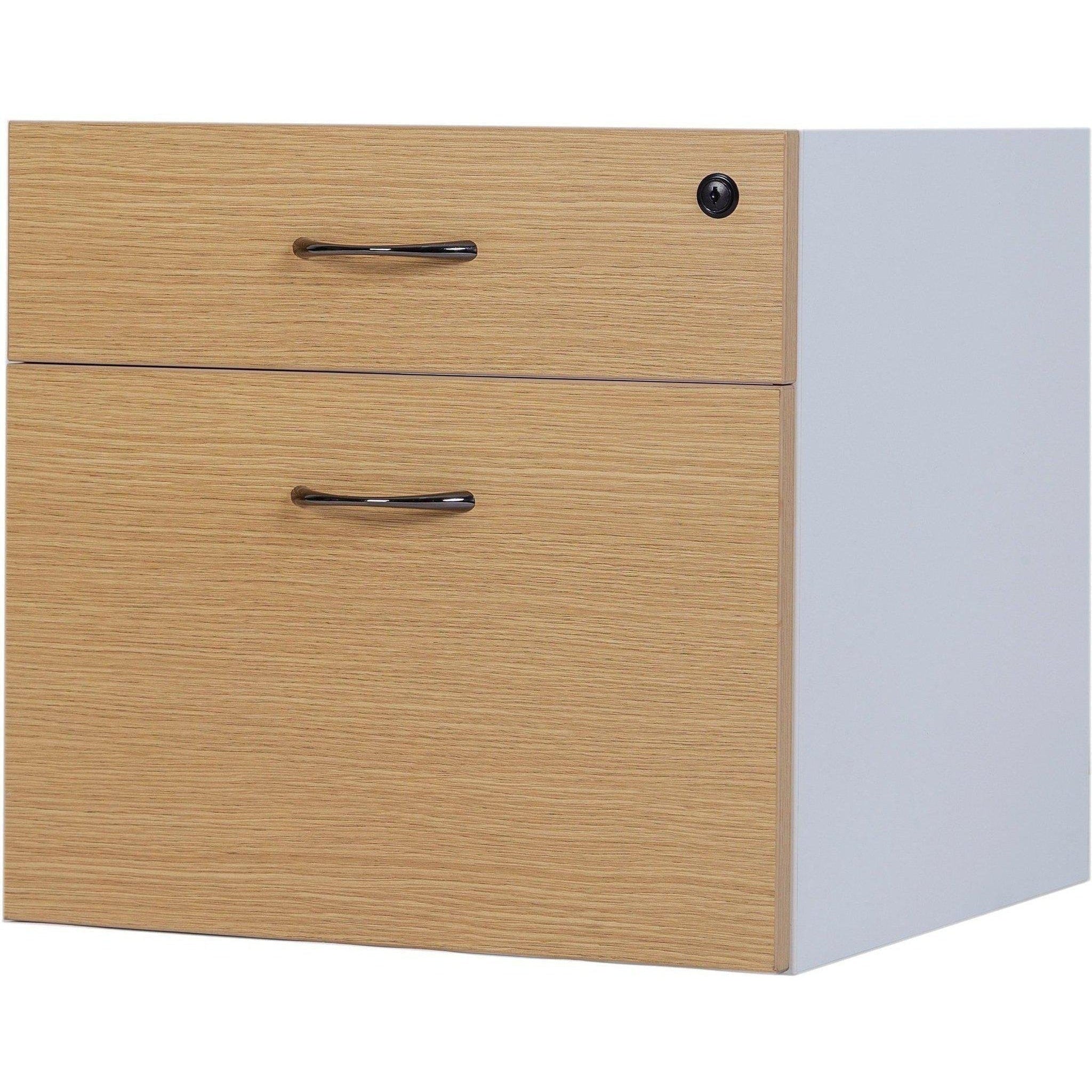 Logan Fixed Pedestal - 2 Drawer - Oak/White